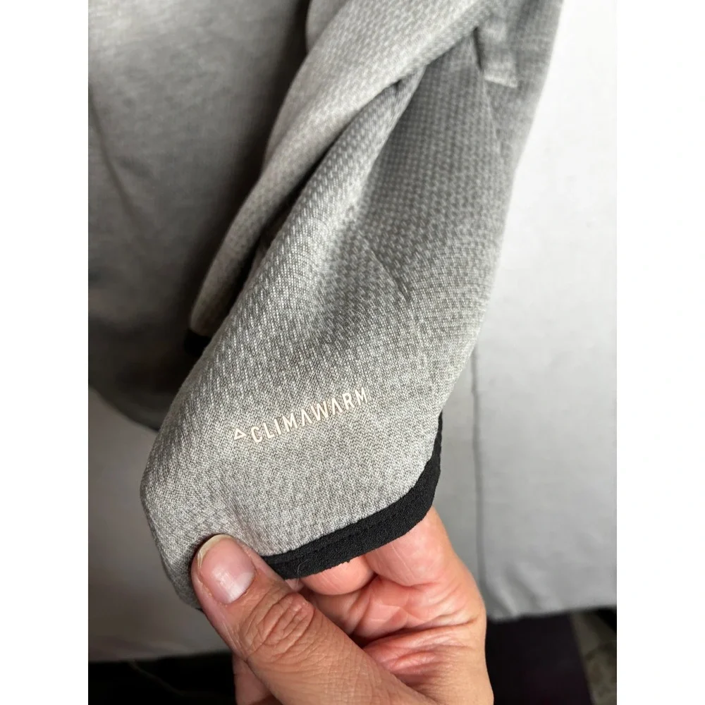 Adidas Climawarm Hoodie Mens Grey Textured Pullover Sweatshirt 03 Graphic